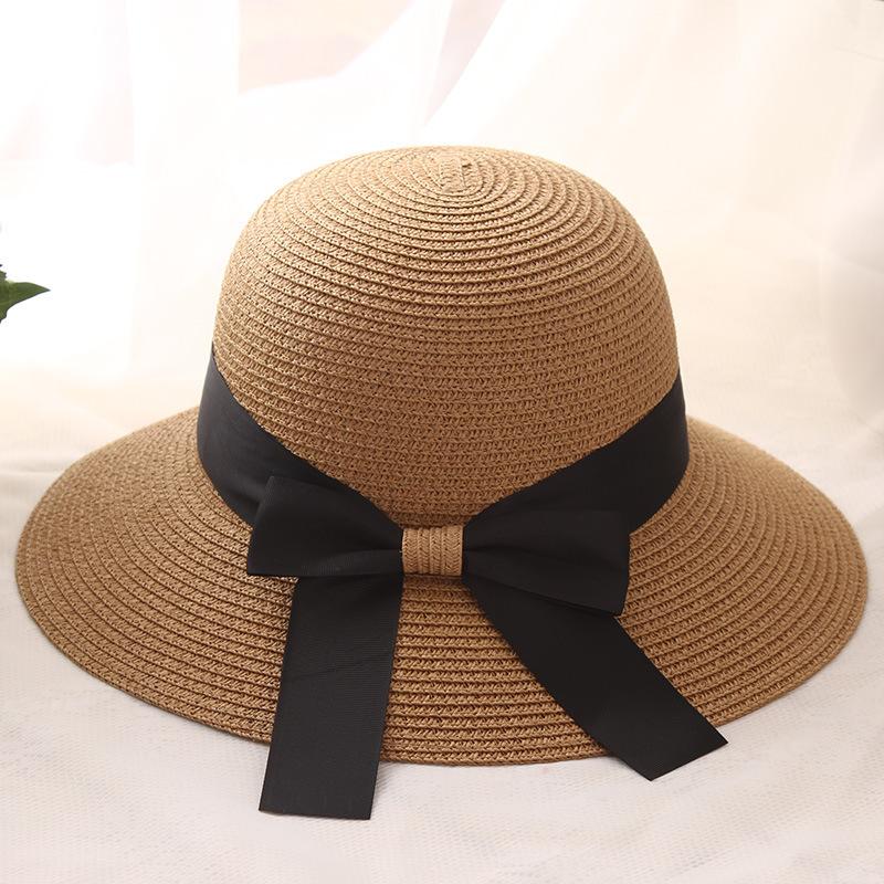 Summer Ladies Hat Bow Streamer Bucket Hat Beach Sun Hat Tide Vacation Sun Hat