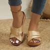 Fashion Silver Gold Platform Slippers Women Summer Hook Loop Wedges Rome Shoes Woman Med Heel Non-Slip Beach Shoes Sandals 2026