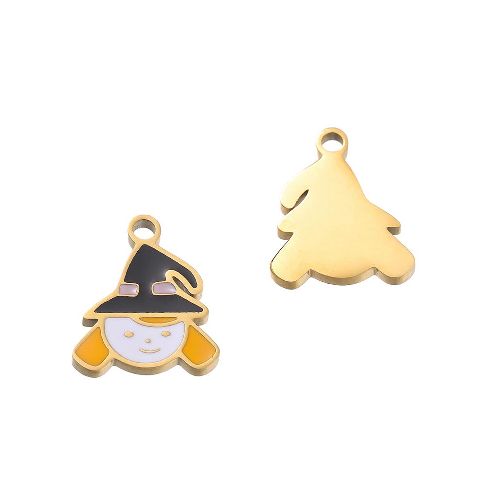 1pcs Stainless Steel Cartoon Halloween Enamel Charms Pumpkin Skeleton Ghost Bat Cat Pendants for DIY Jewelry Making Accessories
