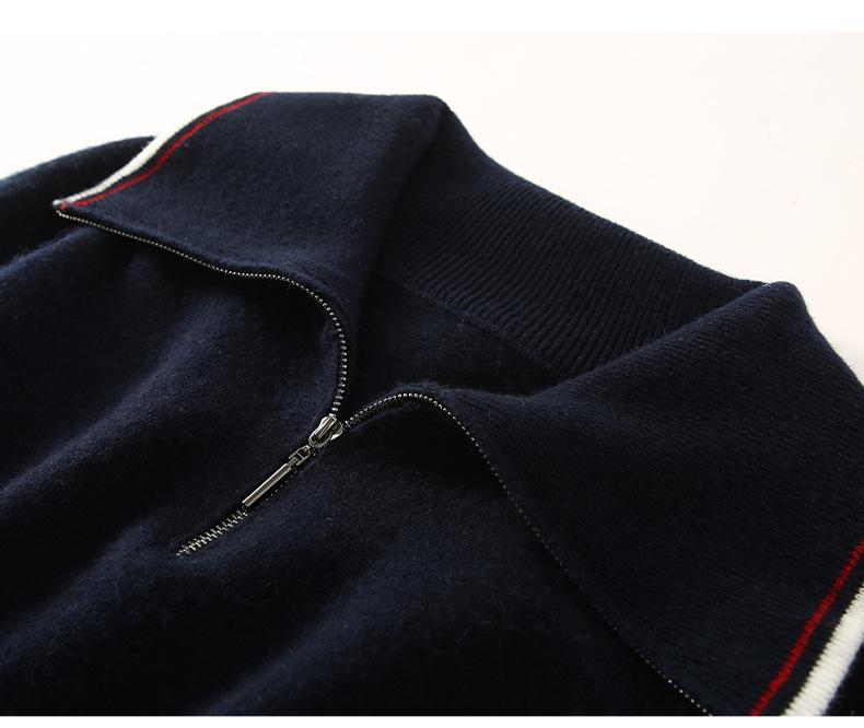 Cashmere Striped Zip-Up Lapel Sweater - New 2024 Autumn/Winter Korean Style Women's Knit Base Layer, Loose & Slimming Fit