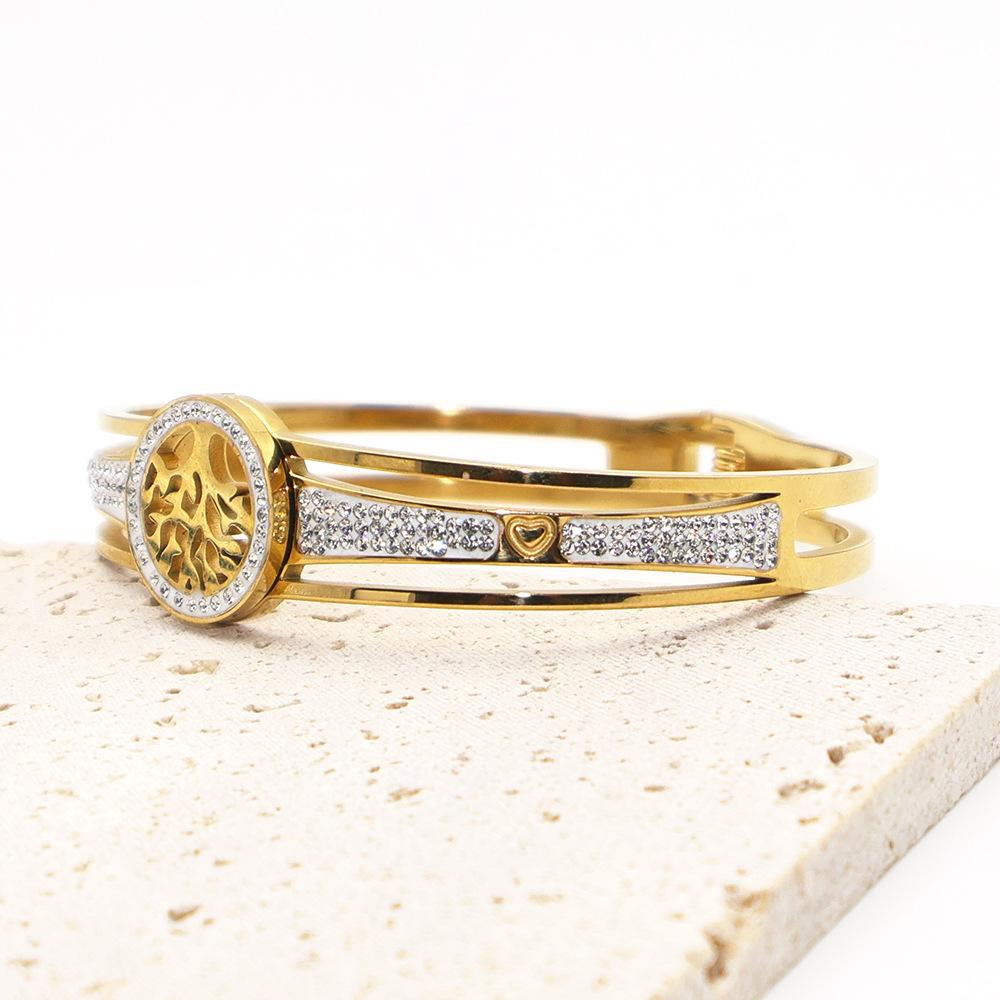 Open Bracelet with Gold Tree of Life Pattern and Fashionable Women s Bracelet One Size(18CM~21CM)