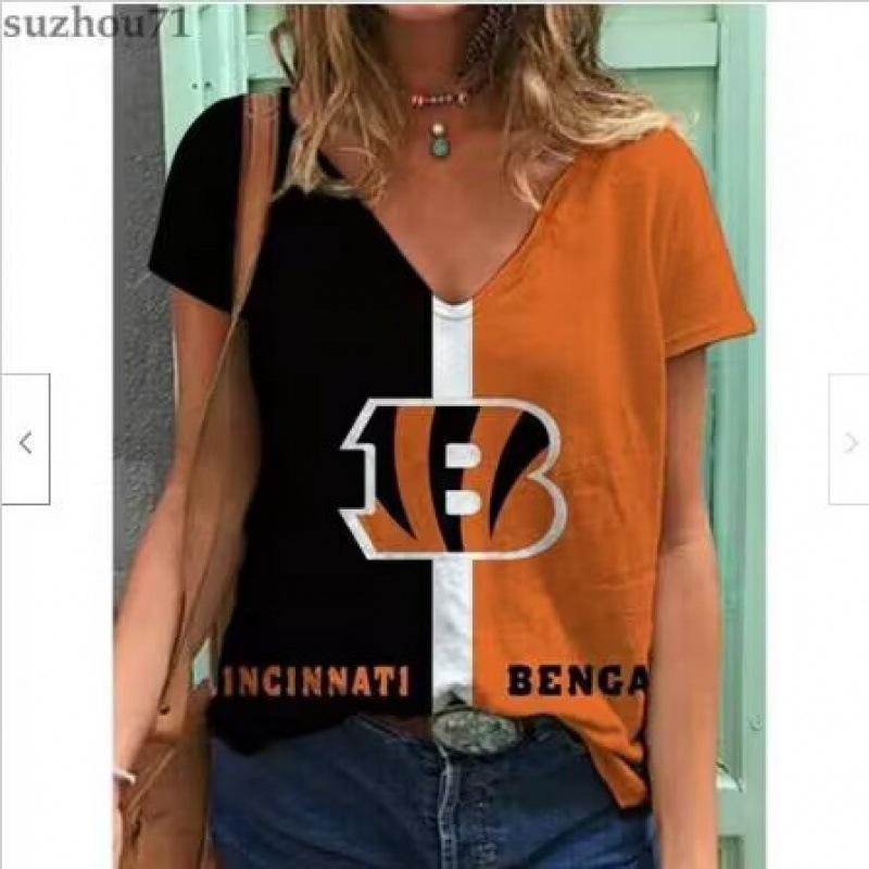 Summer V-neck 3D Football Team Printed Top Fashionable Casual Short Sleeved Women's T-shirts
