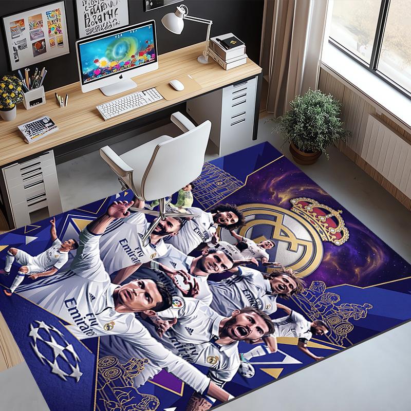 Real Madrid Football Pattern Rug, Indoor/Outdoor Mat, for Picnic, Gameroom, Bedroom, Office, Living Room, Home Decor Carpet, Birthday Gift