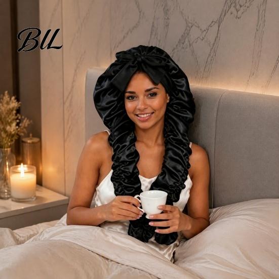 Double Layer Sleeping Cap No Heat Hair Curling for Women, Adjustable Curls Satin Bonnet, Medium, Long Hair, Braids, Dreadlocks Women