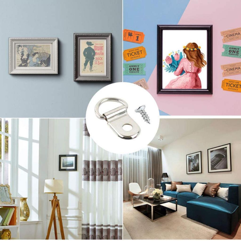 40/50/60/80/100PC Round D Ring Buckle Photo Wall Hook with Screws Oil Painting Mirror Picture Frame Hanger with Screws Wall Hook