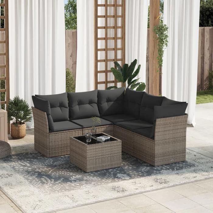 VidaXL Salon de Jardin avec Coussins 6 pcs, Canapés de Terrasse, Ensemble de Meubles de Patio, Mobilier d'Extérieur, Gris 3249469