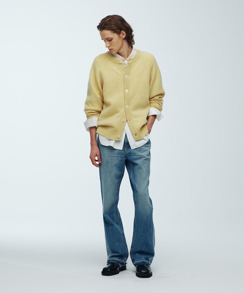 Knitted Shaggy Dog 100% Wool Round Cardigan Yellow