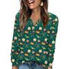 Women's Fashion V-Neck Button-Up T-Shirt With Christmas Print Long-Sleeved Top