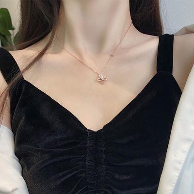 Fresh Flower Necklace Rose Gold Zircon Women's Niche Sense Versatile Simple Collarbone Chain