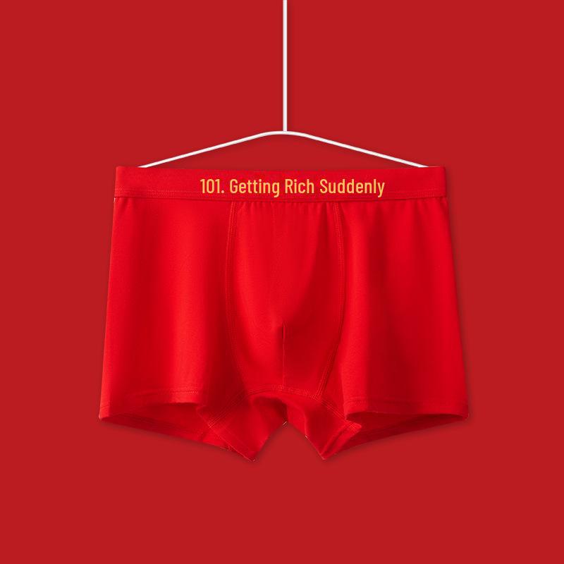 "New Autumn/Winter Men's Pure Cotton Boxer Briefs In Bright Red for Birth Year Boys - Ideal for Weddings and Teens"