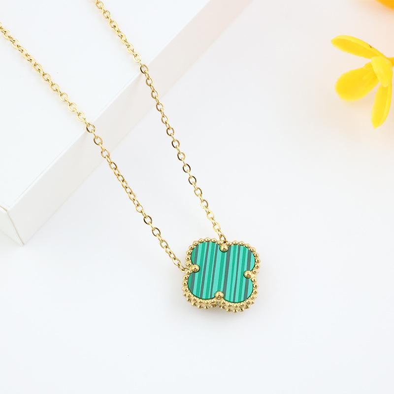 Inlaid Rhinestone Women's Pendant Titanium Steel Four-Leaf Clover Double-Sided Necklace Temperament Hundred Matching Collarbone Chain