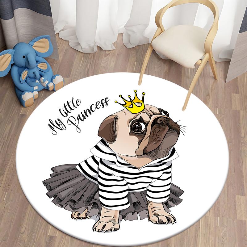 Dog Cartoon Kawaii Printed Round Carpet Children's Living Room Mat Floor Mat Yoga Mat Bedroom Chair Non Slip Mat New Year Gift