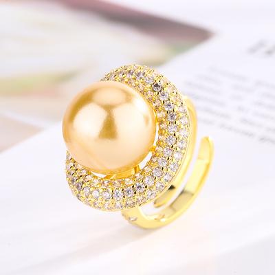 Jewelry Copper Platinum Plated Pearl Ingot Ring Women'S 14Mm