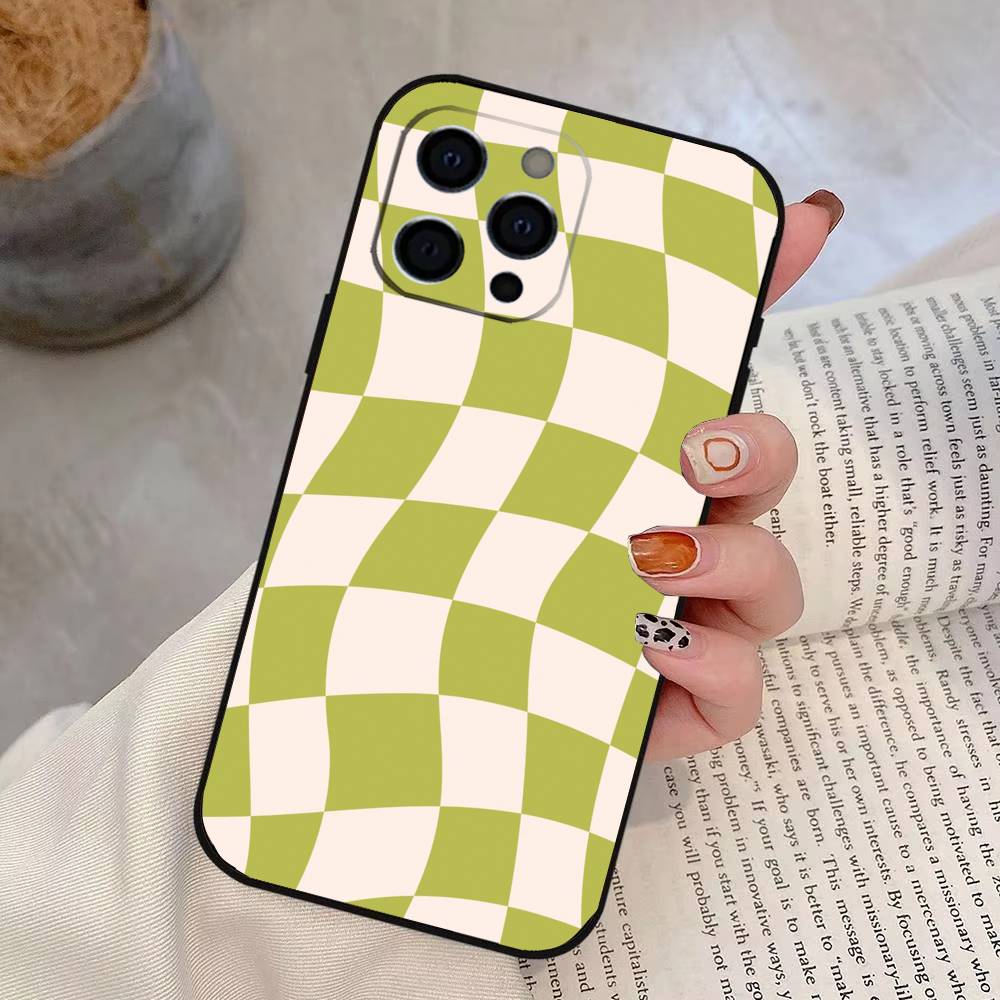 Solid color plaid Phone Case For iPhone 17,16,15,14,13,12,11 Plus,Pro Max,XS,Soft Silicone Black Cover