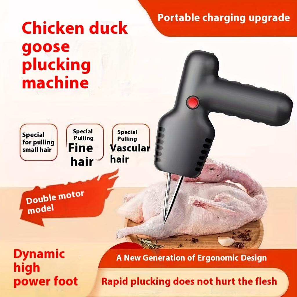 Elektrisch betriebene Geflügelrupfmaschine, Kabelloser Betrieb, Tragbar, Schwerlastausführung mit ergonomischem Griff, Leistungsstarker Motor für Huhn, Ente, Gans