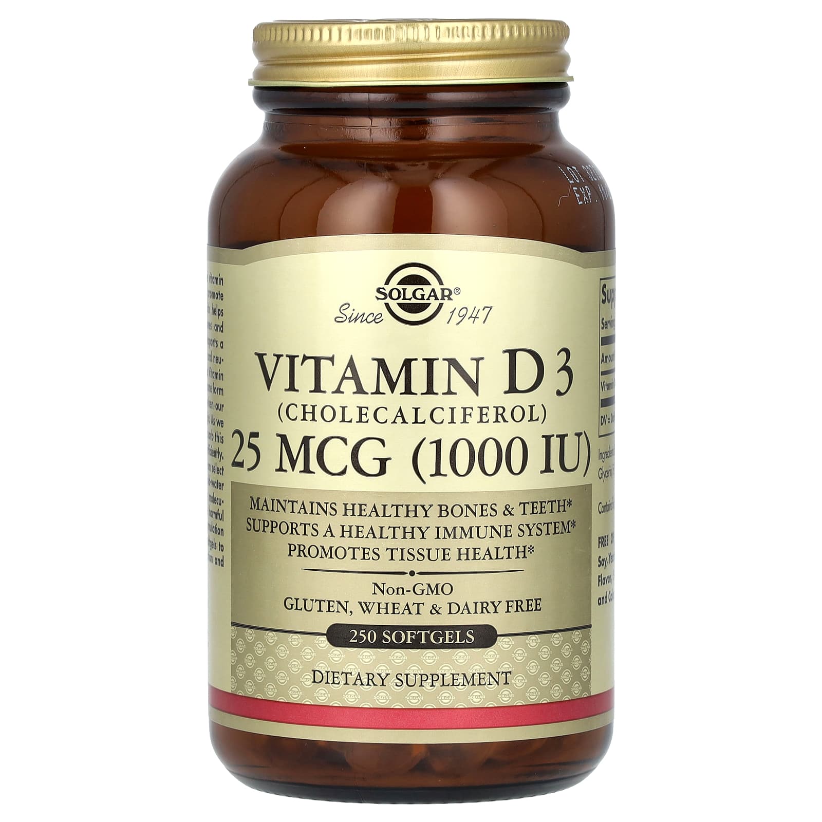 

Vitamin D3 (Cholecalciferol), 25Mcg (1,000Iu), 250 Softgels