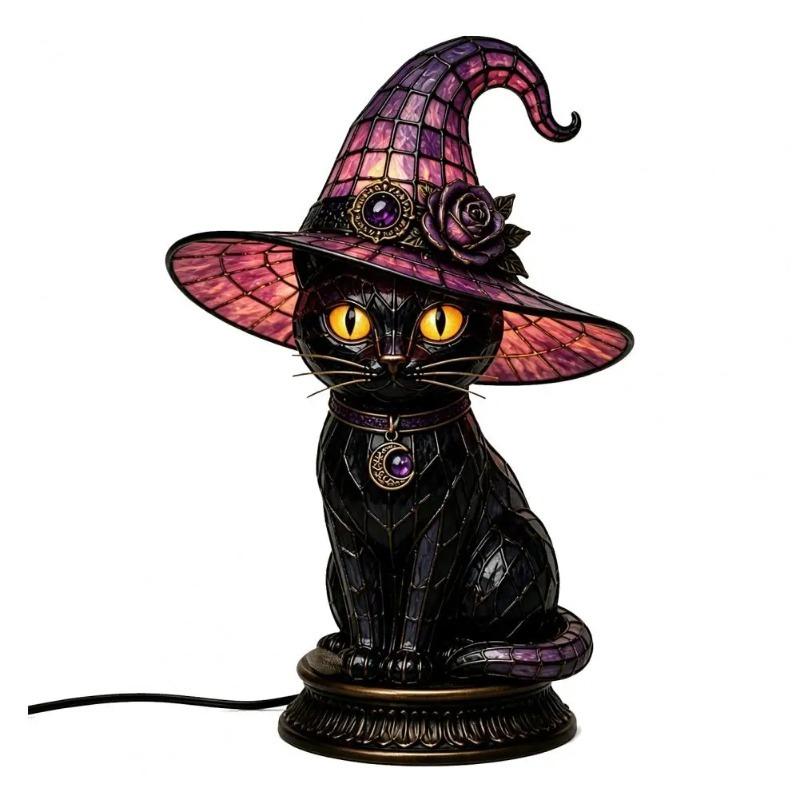 Hexenhut Tischlampe Halloween-Thema Tischlampe Hut LED Nachtlicht Handgefertigt Buntglas Acryl Tischlampe für Innen Schlafzimmer