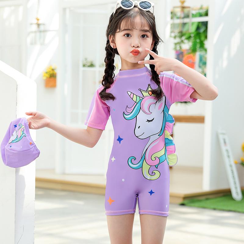 In Stock: Girls' Quick-Dry Sun Protection One-Piece Swimsuit, Sizes S, M, L, Boxer-Style Baby Swimwear
