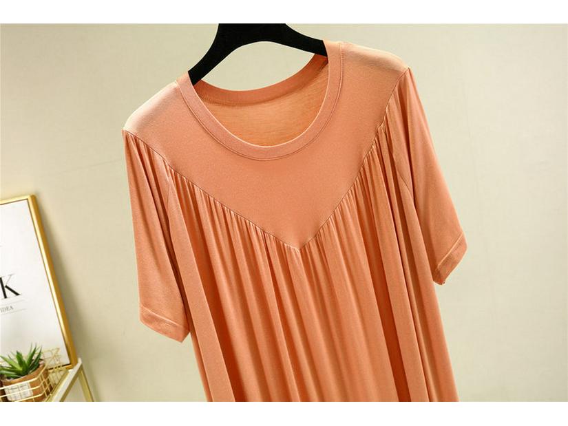 Summer Plus Size Modal V-Neck Pleated Dress - Casual Loose Short Sleeve Sleepwear