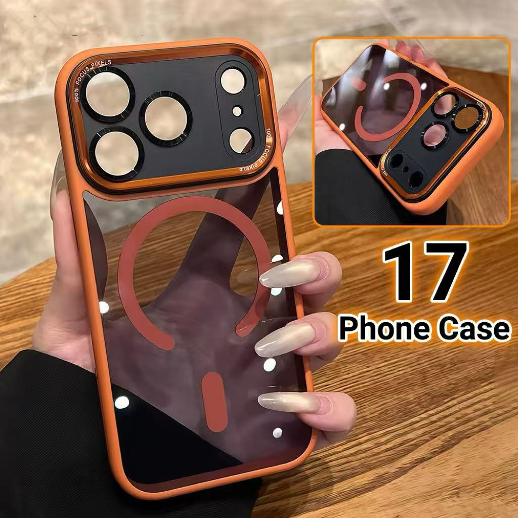 

Transparent Magnetic Phone Case For iPhone 17 Air 16 15 14 11 Pro Max Plus Metal Lens Protection Shockproof Hard Cover iPhone 14 Plus фиолетовый