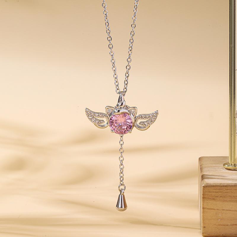 

Ожерелье из титановой стали Сердце Купидона , женское, с кулоном в виде сердца с цирконом и подвижными крыльями