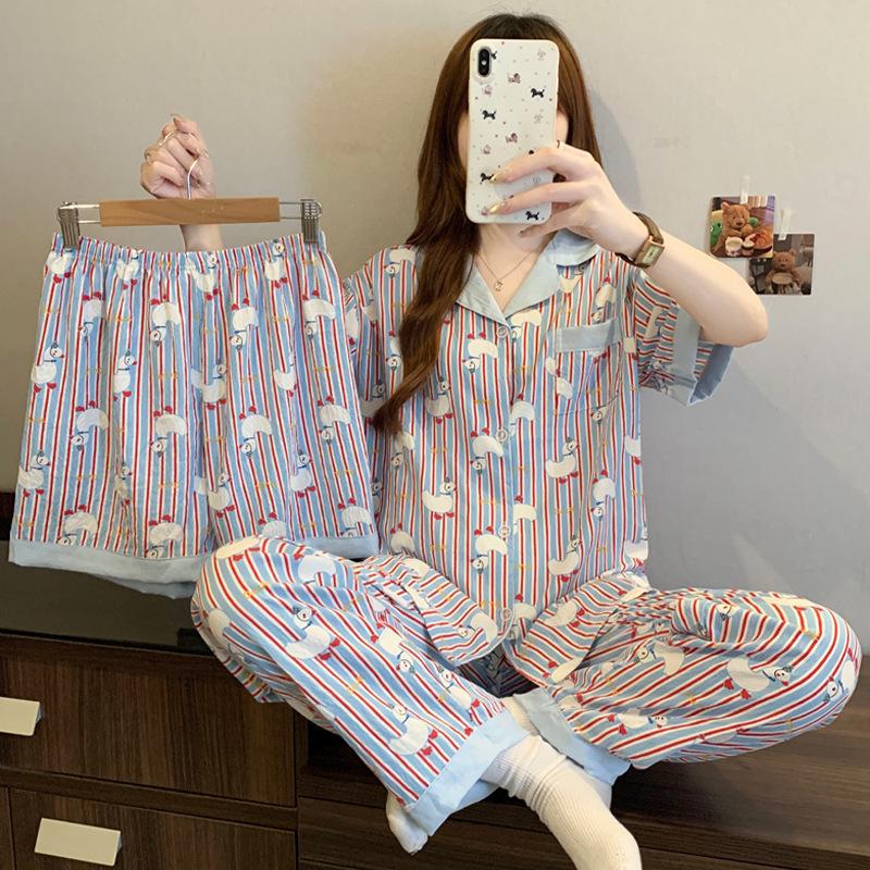 Cloud Cotton Cartoon Pony Pajamas: Women's 2026 Summer Three-Piece Set, Short Sleeve, Fun & Cute Homewear
