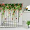 Flowers Green Plants Shower Curtains Set Bathroom Decor Garden Background Wall Hanging Cloth Washable Bathtub Screen With Hooks