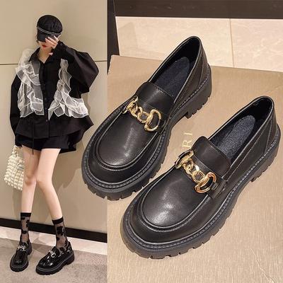 2024 Buty damskie Moda damska Mary Janes Okrągłe Toe Płaskie Mokasyny Oxford Platforma Casual Metalowa klamra łańcucha Damskie obcasy Czarne