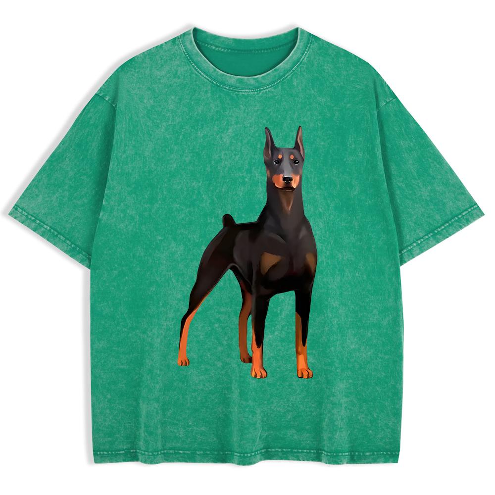 Doberman Dog Printing Washed T-Shirts Mens Cotton Oversize T Shirt Casual O-Neck Short Sleeve Tops Soft Men Clothes