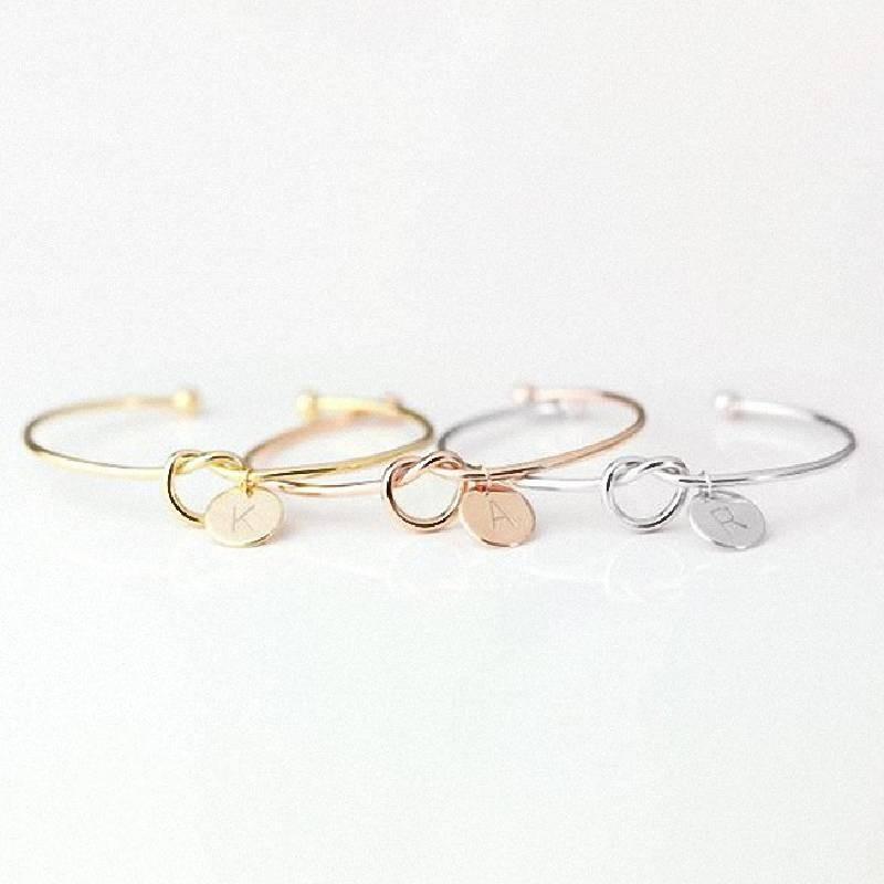 Personalized Monogram Knot Bracelet Elegant Fashion Statement Jewelry Gift For Bridesmaids In Rose Gold And Silver