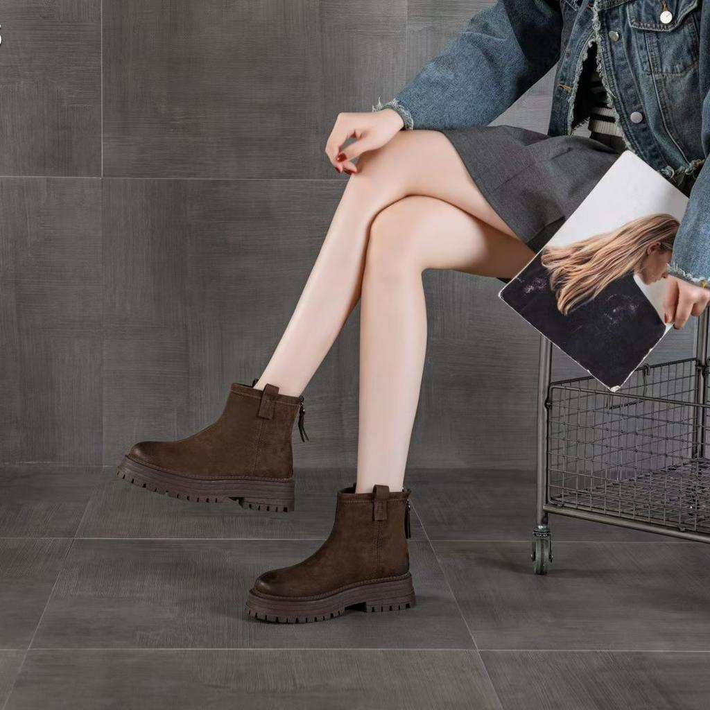 Retro British Style Thick-soled Martin Boots for Women's 2025 Spring and Autumn New Models Increase Height and Show Thinness, Versatile Round Head Me