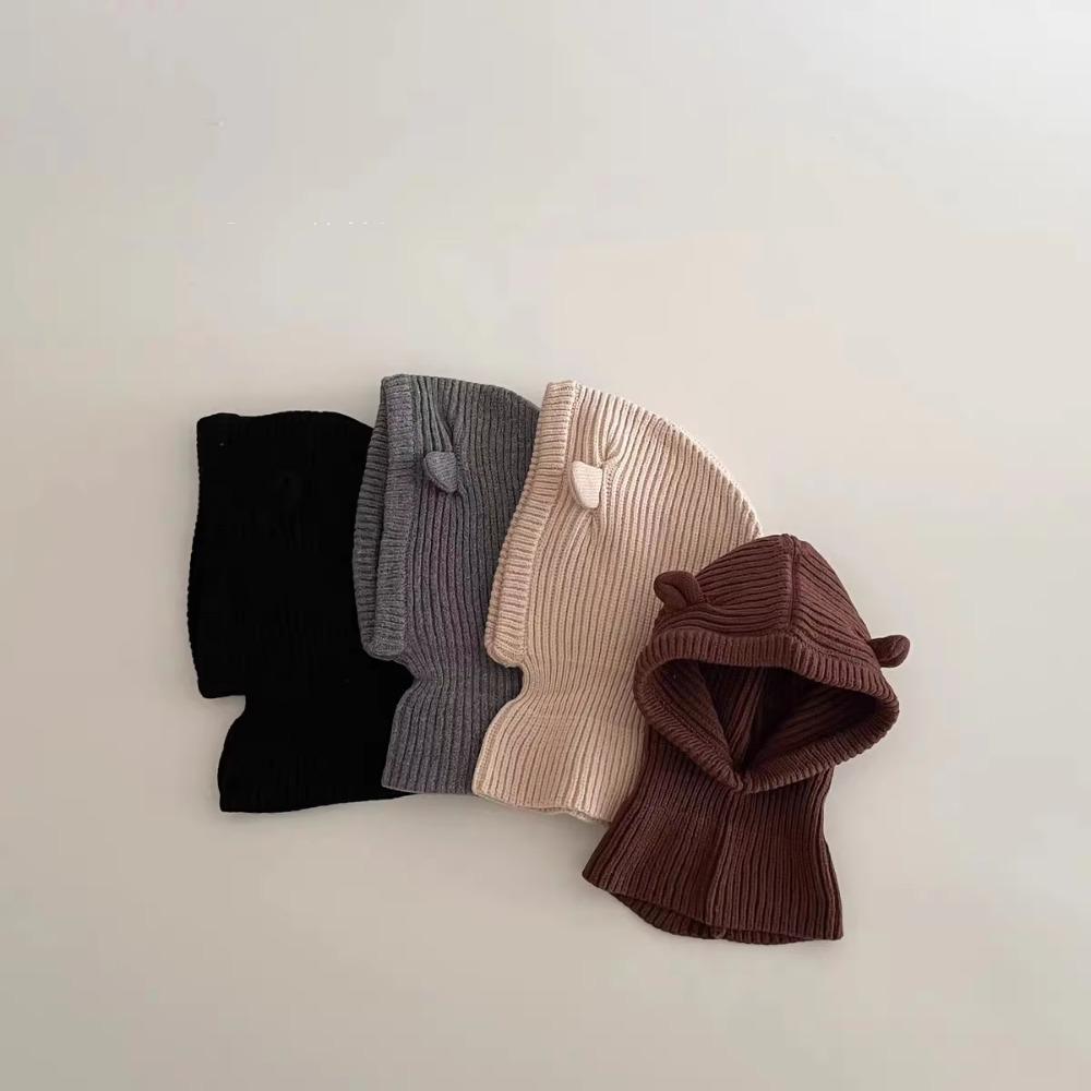 Ear Protection Knit Balaclava Hat Solid Color Warm Woolen Beanie Cute Kids Scarf Cap Winter
