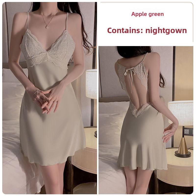 Sexy Backless Large-size Pajamas Plus Chest Pads Gather Lace Suspender Pajamas Women's Loungewear Set