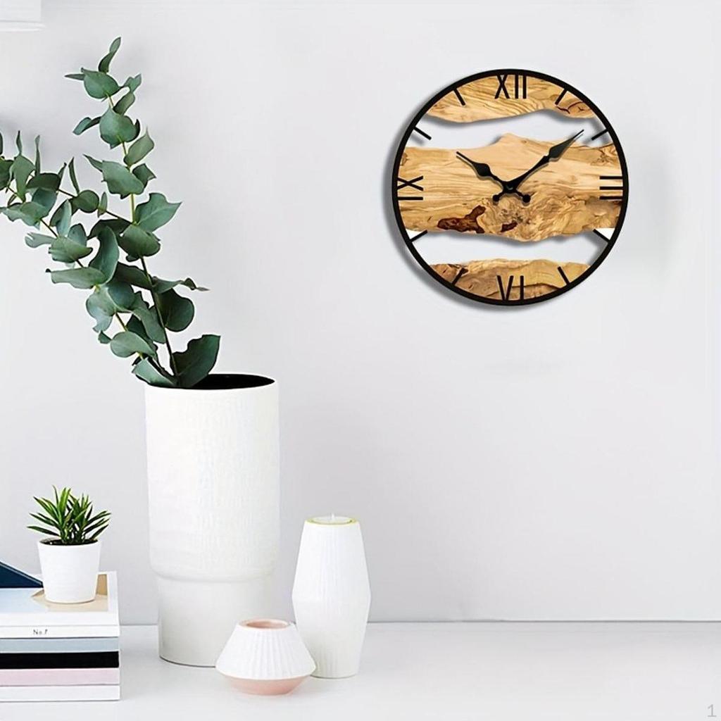 Wood Wall Clock Decorative Art 11.8 Inch Timepiece for Dining Room Office Bedroom Kitchen