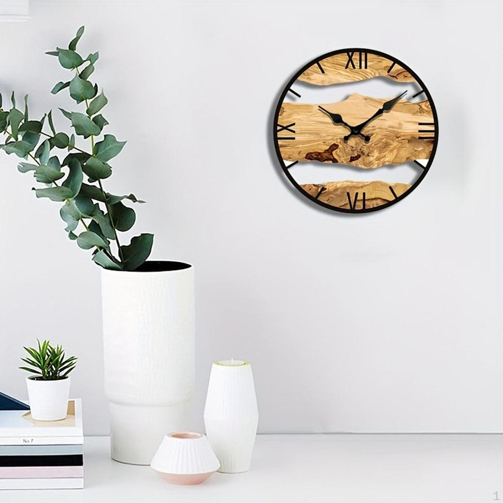 

Wood Wall Clock Decorative Art 11.8 inch Timepiece for Dining Room Office Bedroom Kitchen Wood Color