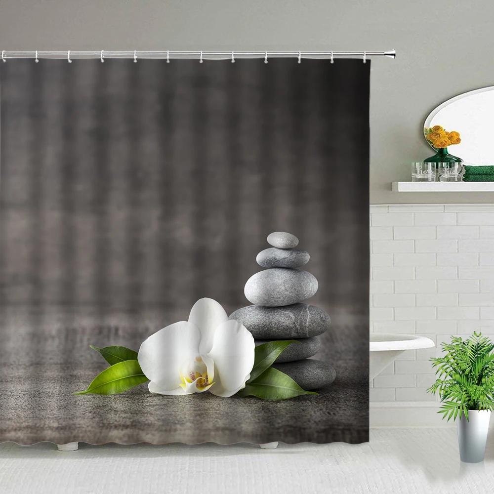 

Zen Stone Buddha Flowers Scenery Shower Curtains Creativity Art Bathroom Bath Curtain With Hooks Waterproof Fabric Bathtub Decor W90xH180cm