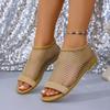 Fashion Plus Size Flat Sandals Fall New Round Toe Open Toe Rhinestone Mesh Breathable Soft Sole Romans