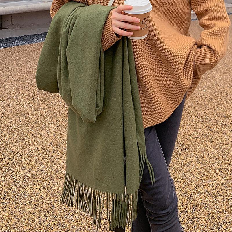 Cashmere Scarf for Women Winter High End Solid Color Scarf  Versatile Men's Shawl Korean Style Thickened Wool Scarf