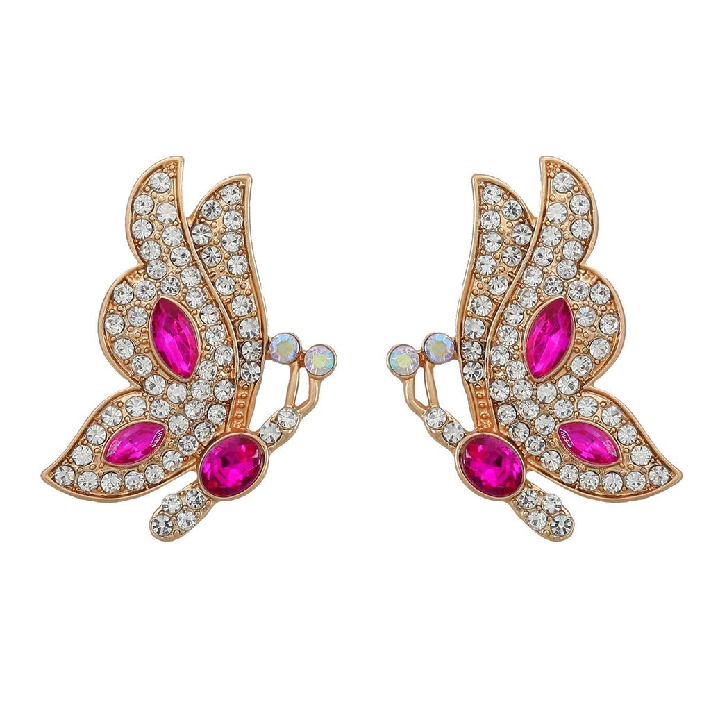 Pinkdudu Boucles d'oreilles papillon symétriques 3 couleurs strass mode mignonnes zircon insecte pour femmes bijoux PD1324