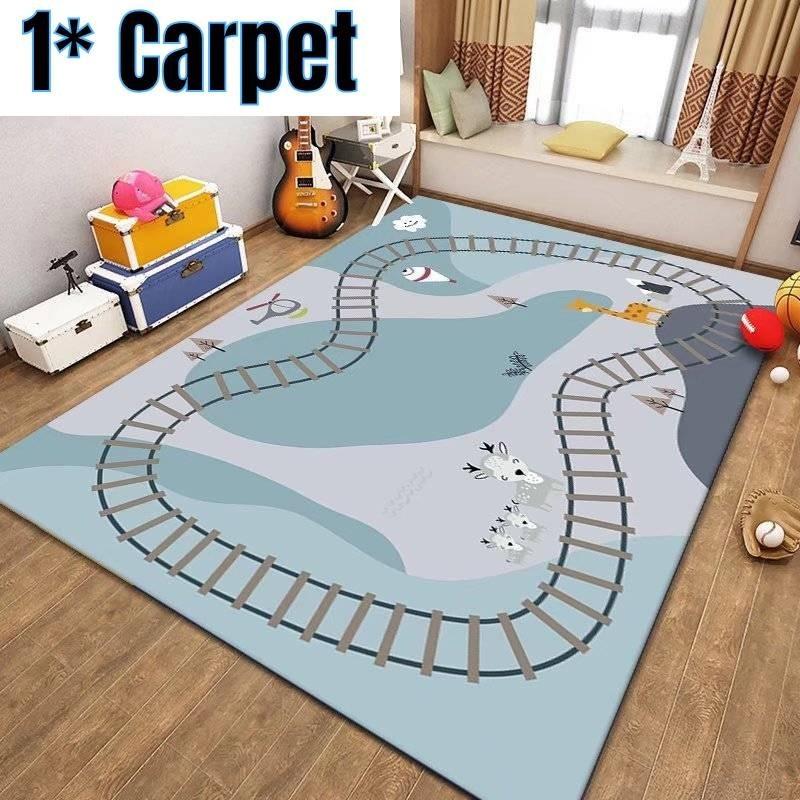 Vibrant Cartoon Road Game Carpet For Infants And Toddlers Comfortable And Washable Polyester Mat For Playroom Or Bedroom