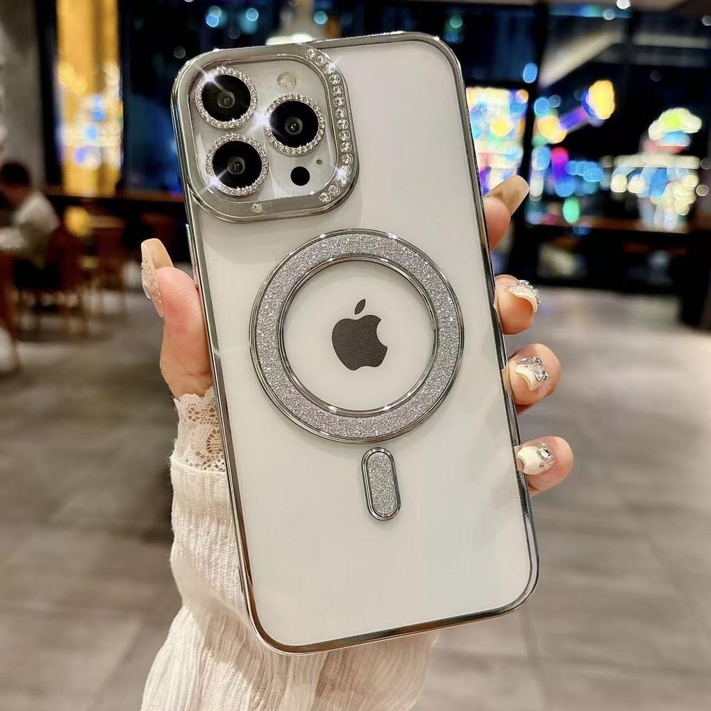 Meijiu Lens Film Suitable for IPhone16Pro Mobile Phone Case Electroplating Flash Powder Magnetic Suction Apple 15/14 Transparent Anti-fall