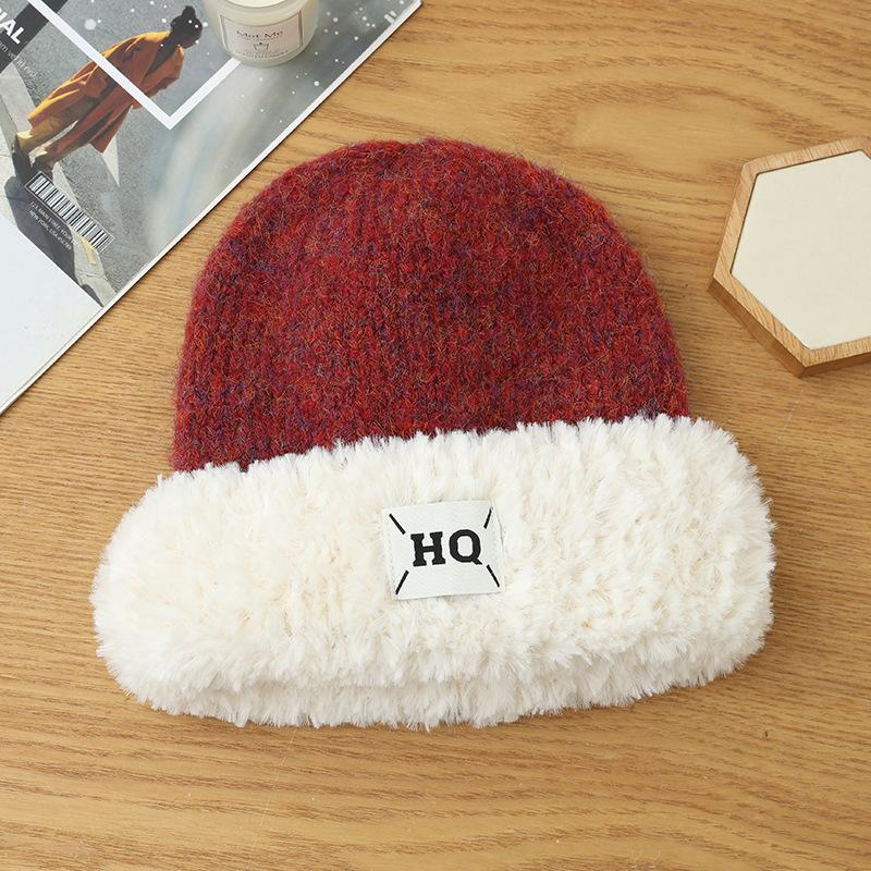 Women's Autumn and Winter Fashion Versatile Thickened Cold Proof Wool Hat Korean Style Big Head Circumference Two Color Plush Warm Hat New