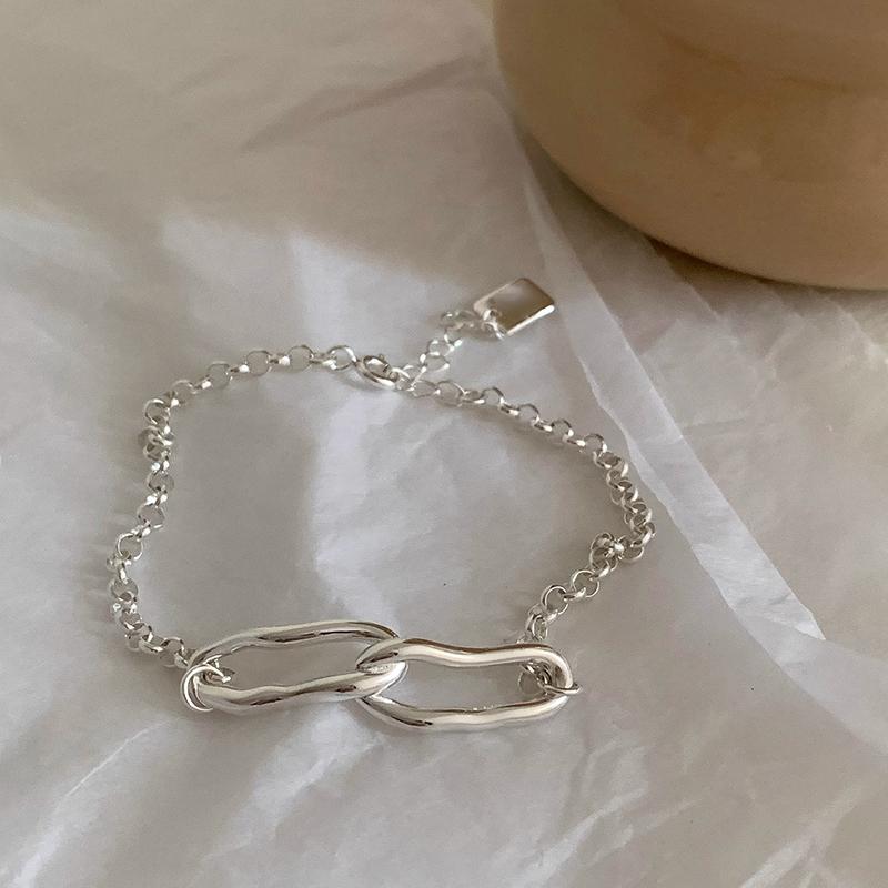 PANJBJ 925 Sterling Silver Geometry Bracelet for Women Hollow Out Minimalism Versatile Chain Hip Hop Jewelry Gift Dropshipping