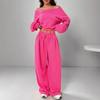 Casual Set Women's Solid Color Hoodie Sweatshirt Crew Neck Crop Top Knit Short Sleeve Long Sleeve Outfit