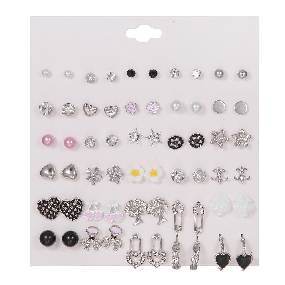 New Korean Version Fashion Pearl Diamond Earrings 10 Pairs of Simple and Small Flower Stud Earrings Combination Set