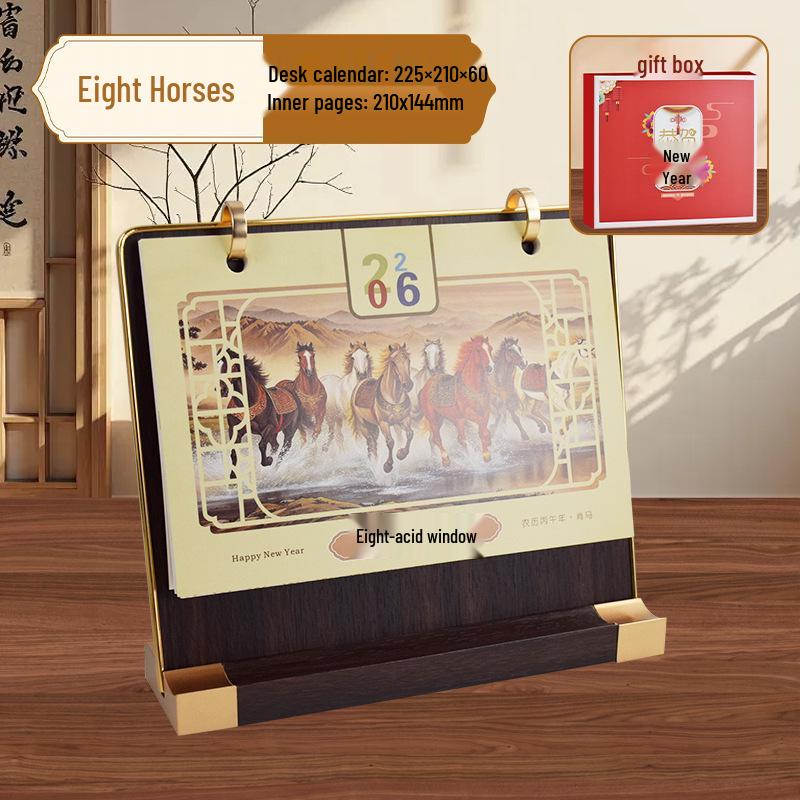 

2026 Chinese Style Wooden Desk Calendar: Creative Office Ornament & Gift with A Thousand Miles of Rivers and Mountains Design.