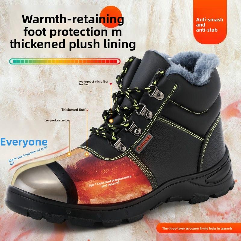High Quality Safety Shoes Thickened Fleece-lined Men's Boots Anti-smash Anti-puncture Winter with Protection Warmer Work Boots