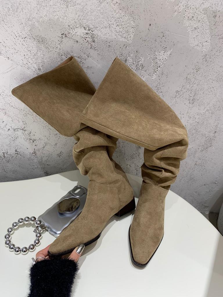 2025 New Autumn Fashion Suede Pointed Flat Bottom Thin Knight Women's Boots Two Knee Spice Girl Boots