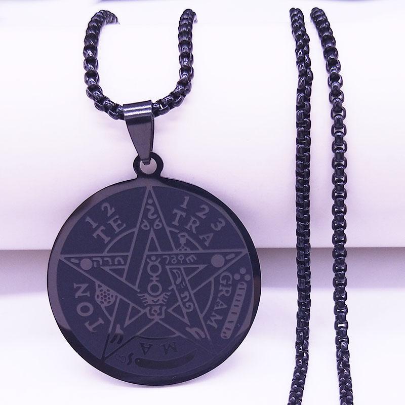 Je Tetragrammaton Hebräisches Pentagramm Edelstahl Halsketten für Männer Goldfarbe Männliche Kette Schmuck colar masculino N1163S