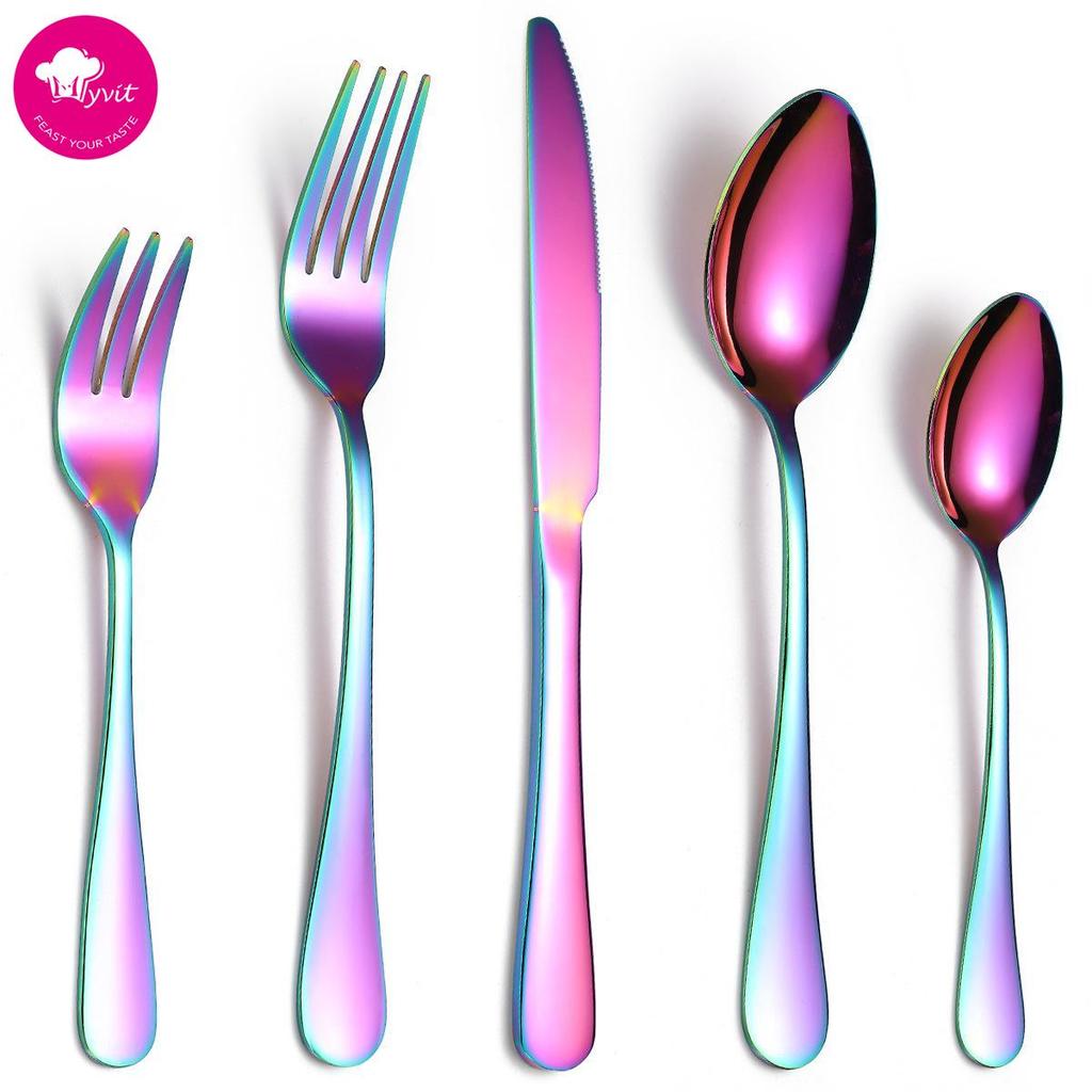 5Pcs Home & Kitchen Dining & Bar Dinnerware Stainless Steel Knife Fork Spoon Set of Cutlery Flatware Sets